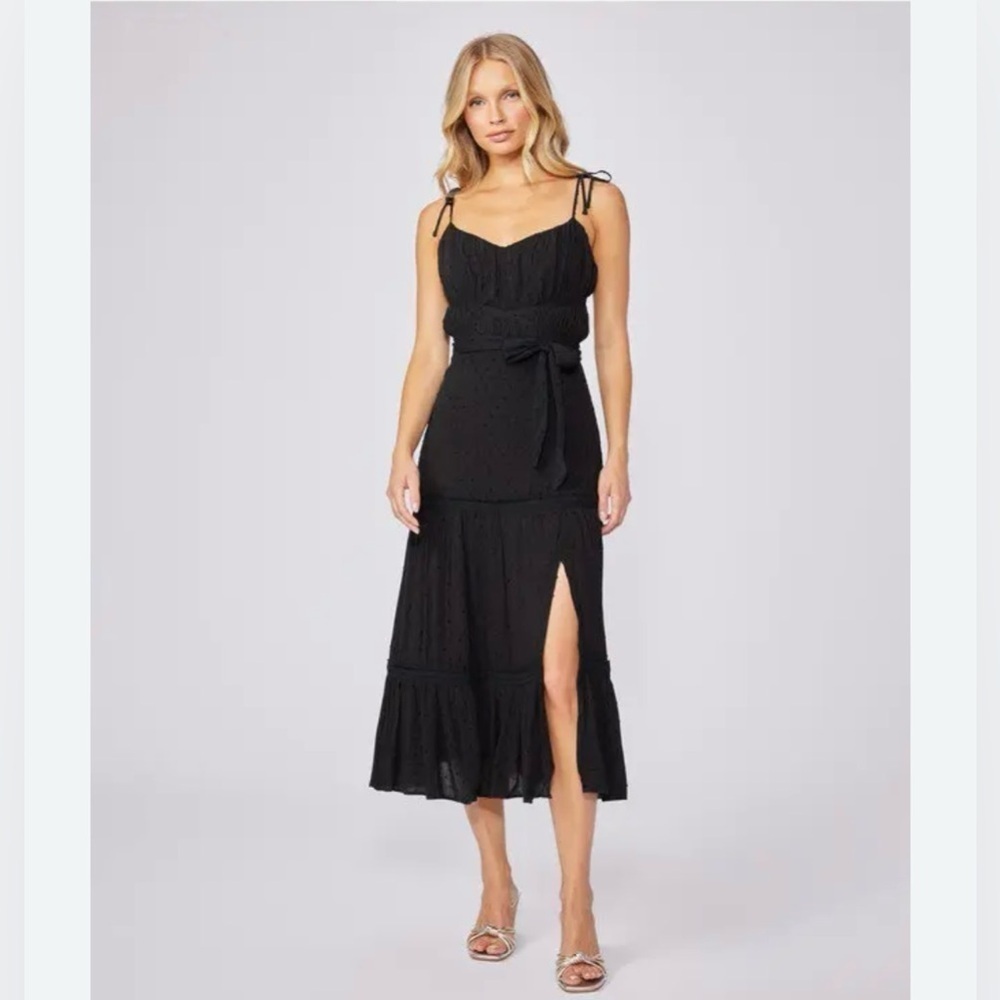 REVOLVE X PAIGE NWT INESA MIDI SWISS DOT SLIT BLACK DRESS SIZE XS